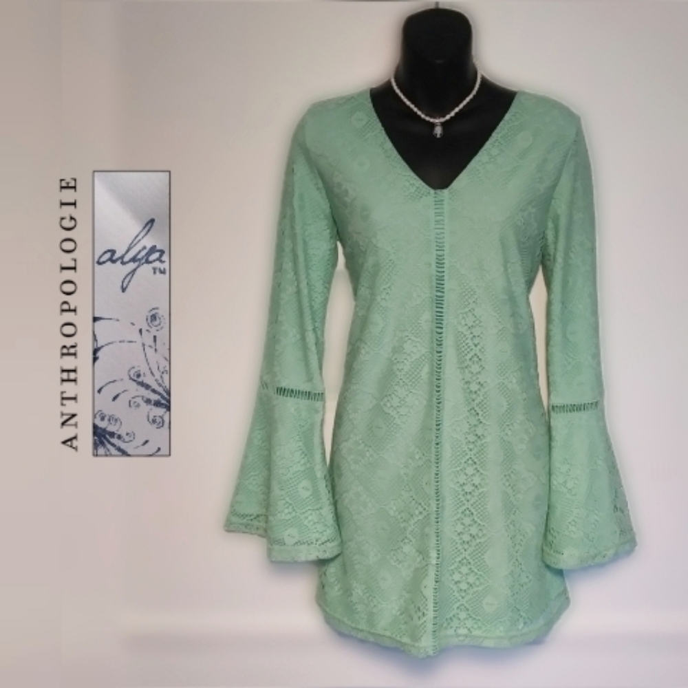 Bell Sleeve Lace Overlay Dress by Alya